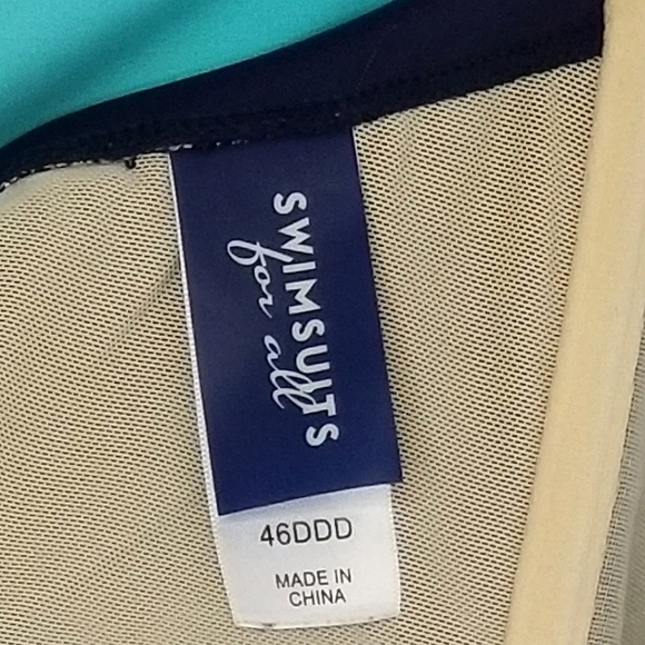 Swimsuits for All Turquoise and Blue Cowl Neck Tankini Swim Top- Size 46DDD - Picture 9 of 11